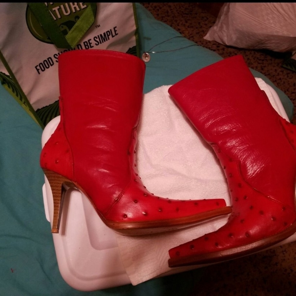 Vintage JAR Ostrich Western Pointed Toe Ankle Boots Size 7 1/2